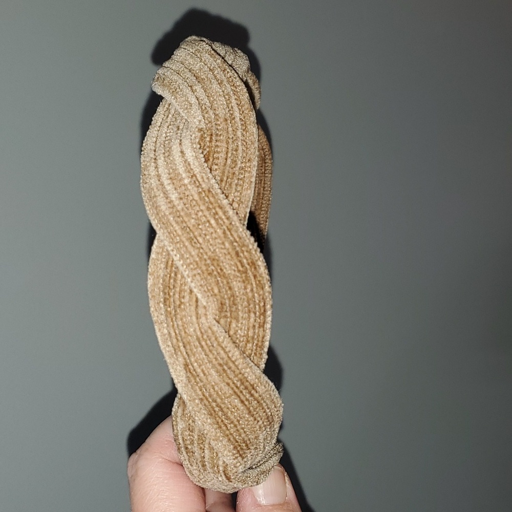 New handmade boutique corduroy braided flexible wide headband tan - Picture 3 of 5